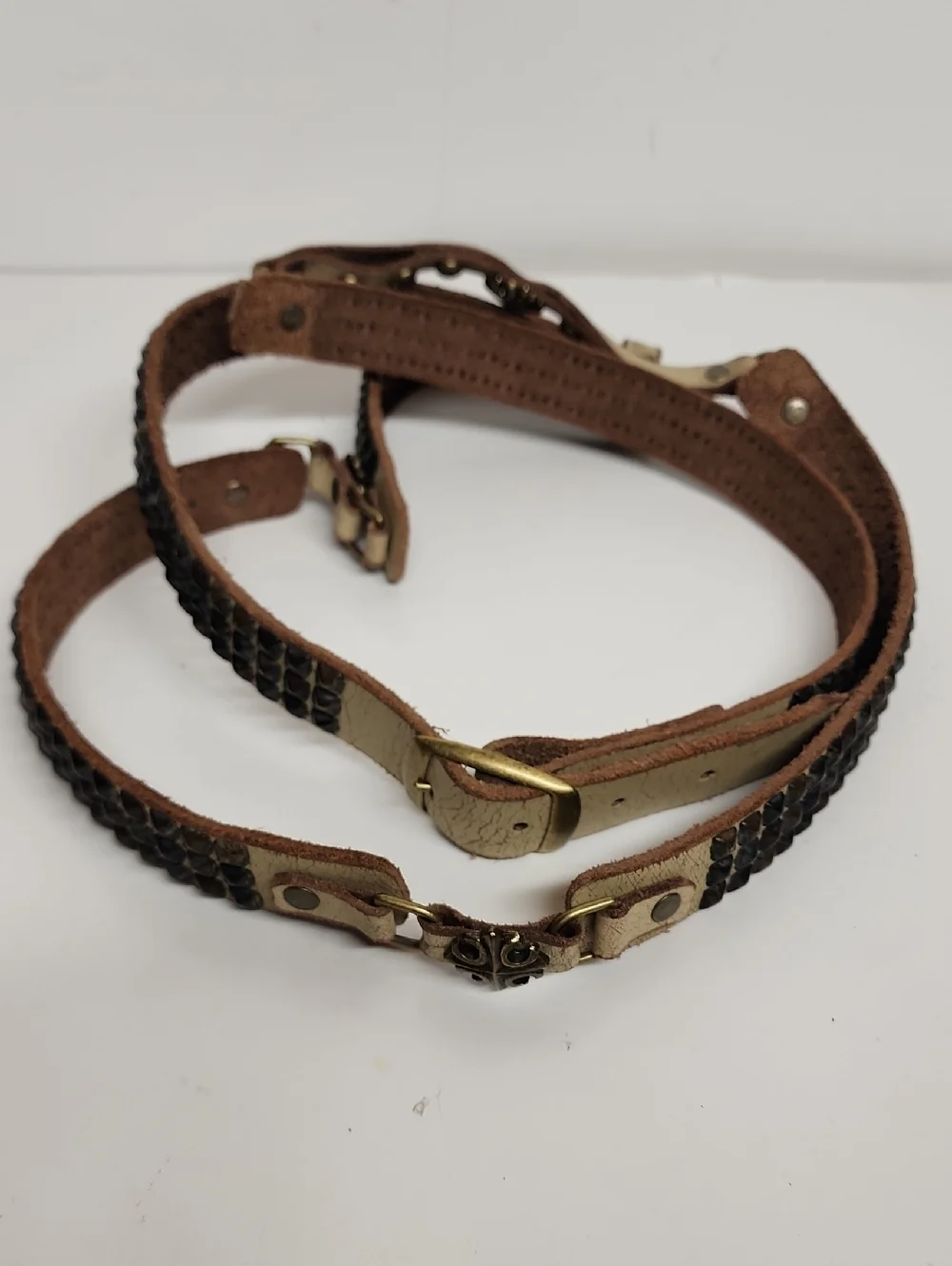 Tan Leather Metal Studded Handmade Doubled Ren Faire Rare Quality Belt 79
